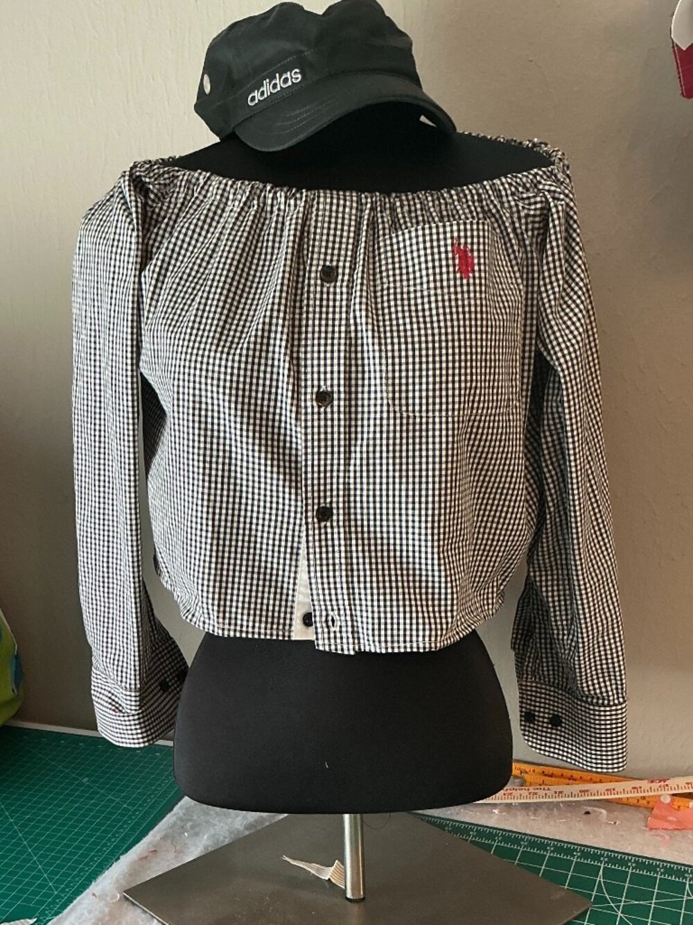 Upcycled Men's Medium Polo shirt - elastic top can be worn on or off shoulder